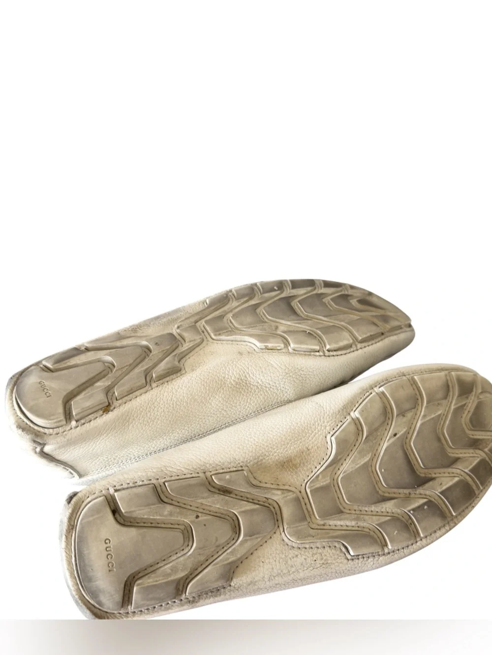 Vintage Gucci Men's White Leather Slip-On Loafers Sz 8.5 Quiet Luxury Summer